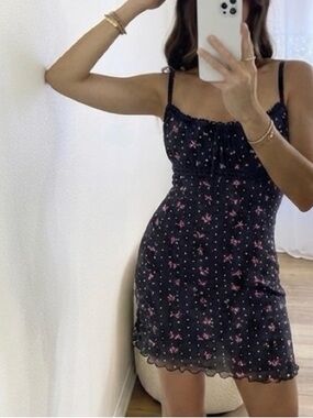 Fashion Nova Black Mini Dress with Pink Bow Print